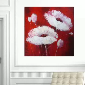 Pittura floreale, quadrato su sfondo rosso