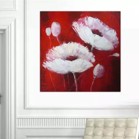 Pittura floreale, quadrato su sfondo rosso