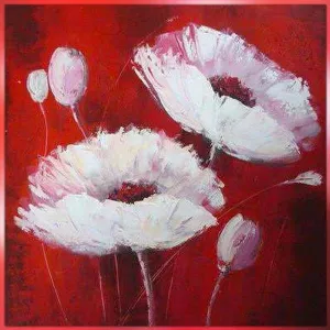 Pittura floreale, quadrato su sfondo rosso