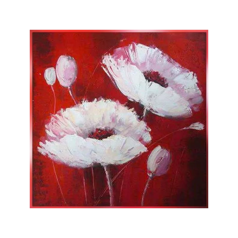 Pittura floreale, quadrato su sfondo rosso