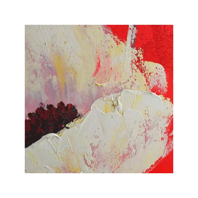 Pittura floreale, quadrato su sfondo rosso