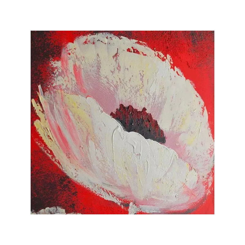 Pittura floreale, quadrato su sfondo rosso