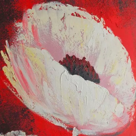 Pittura floreale, quadrato su sfondo rosso