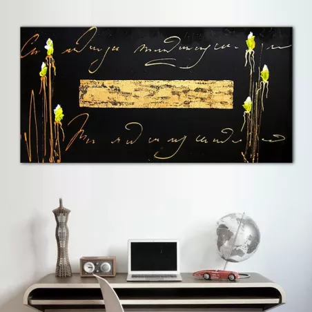 Scritta in oro e sfondo in ardesia con fiore