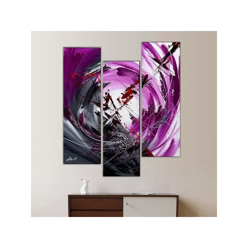 Trittico viola con focus grigio e illustrazione