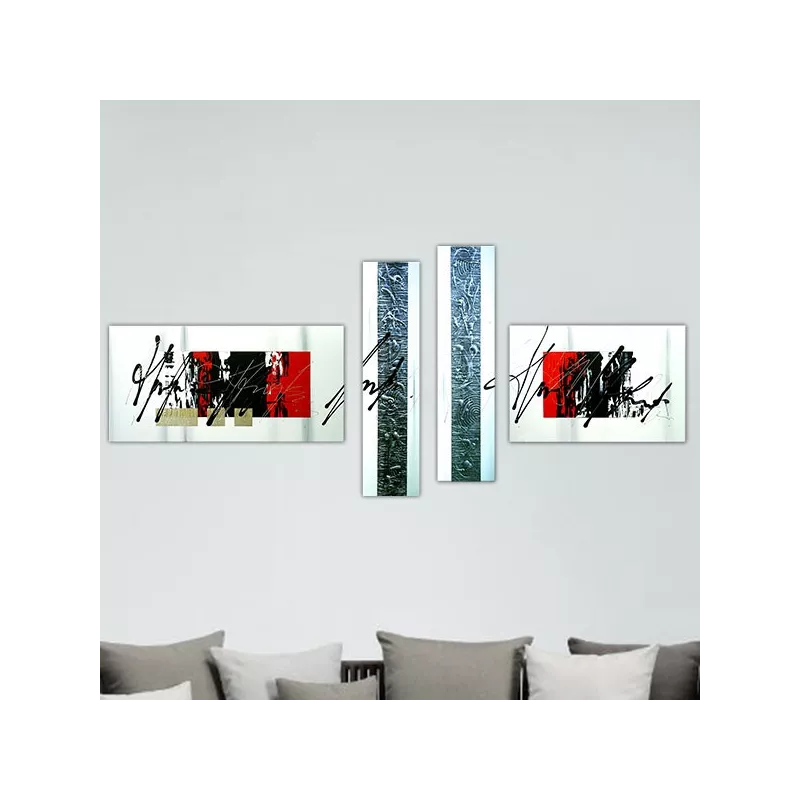4 pannelli rossi e neri, vernice grafica