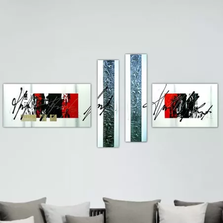 4 pannelli rossi e neri, vernice grafica