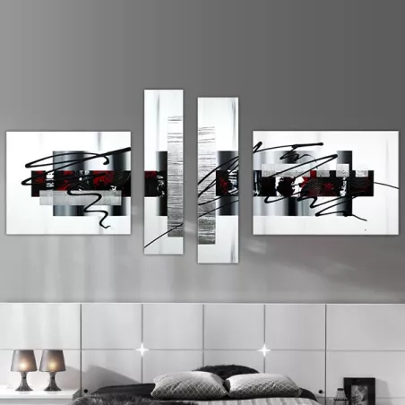 Trittico grafico in nero, rosso e bianco