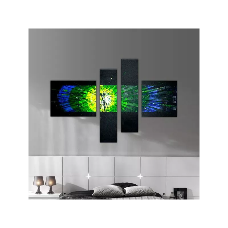 Quadrittico fondo nero, tavola a 4 pannelli a colori