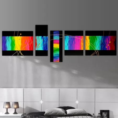 Polittico a 5 pannelli multicolore e nero
