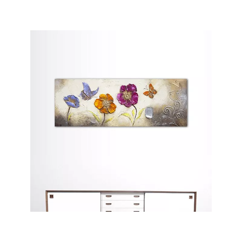 Grande dipinto di fiori e farfalle