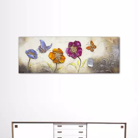 Grande dipinto di fiori e farfalle