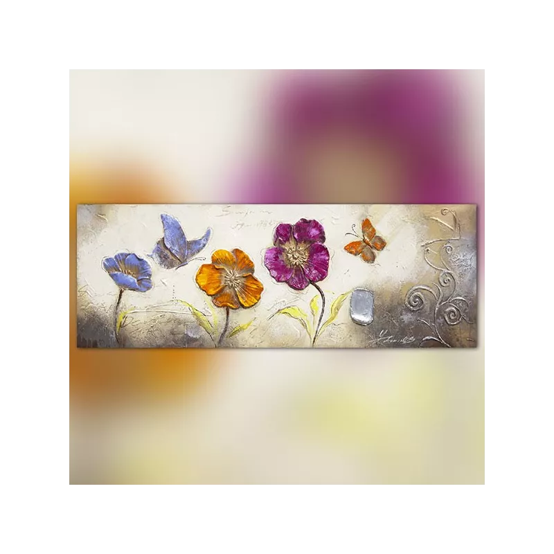 Grande dipinto di fiori e farfalle