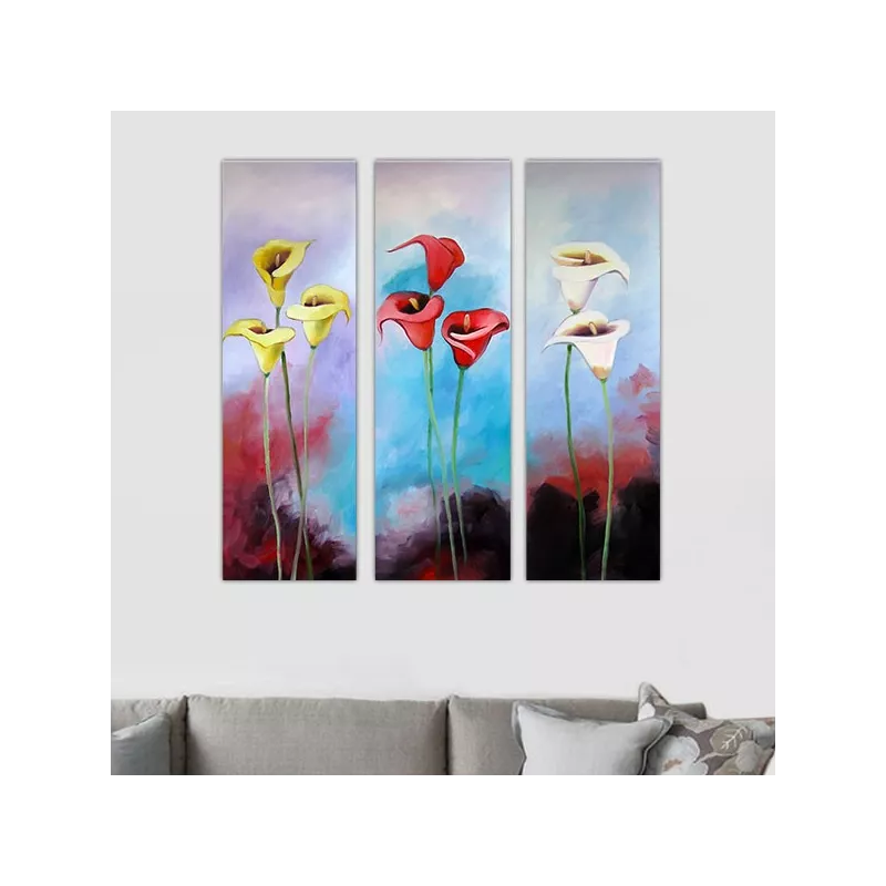 Trittico di fiori esotici, 3 pannelli dipinti