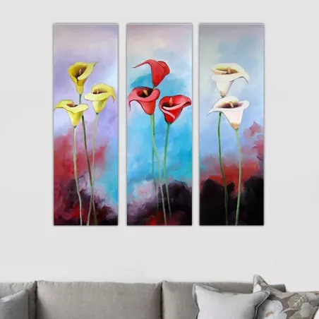 Trittico di fiori esotici, 3 pannelli dipinti
