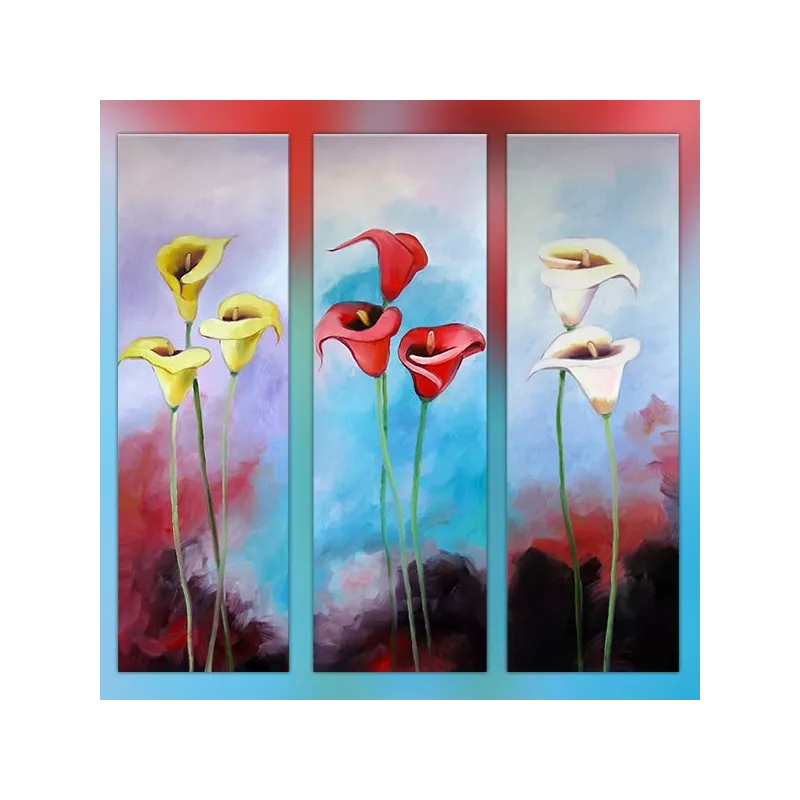 Trittico di fiori esotici, 3 pannelli dipinti