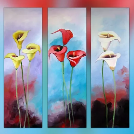 Trittico di fiori esotici, 3 pannelli dipinti
