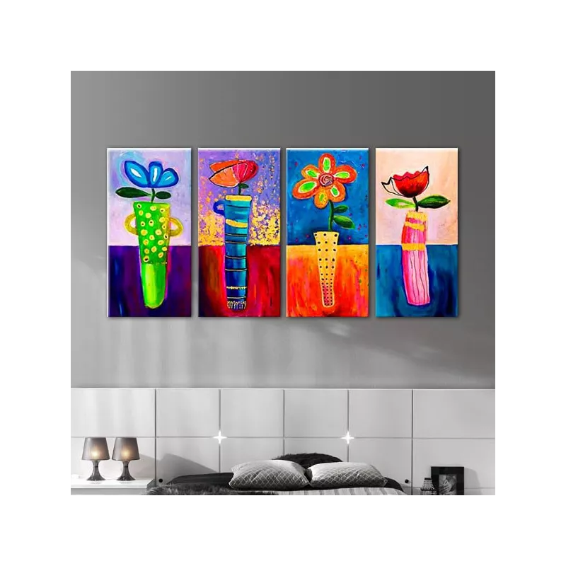 Quadrittico di fiori colorati piantati