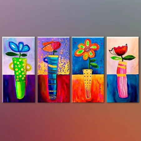 Quadrittico di fiori colorati piantati