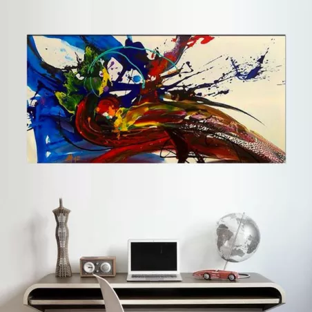 Pittura a colori con pavone stilizzato 60x90 cm