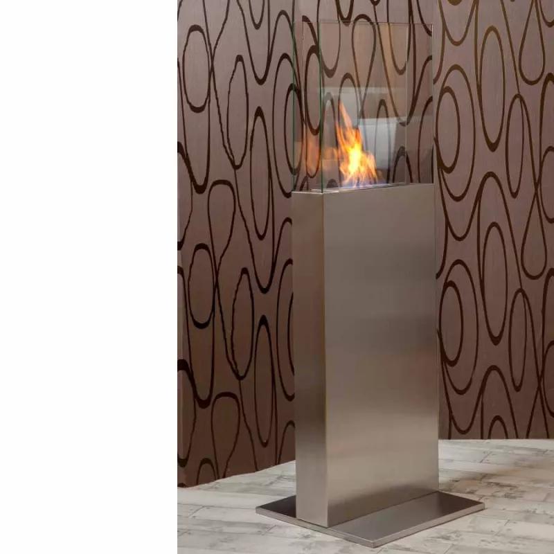 Caminetto a etanolo a torre, 45 x 45 x 135 cm Colore Acciaio inox spazzolato