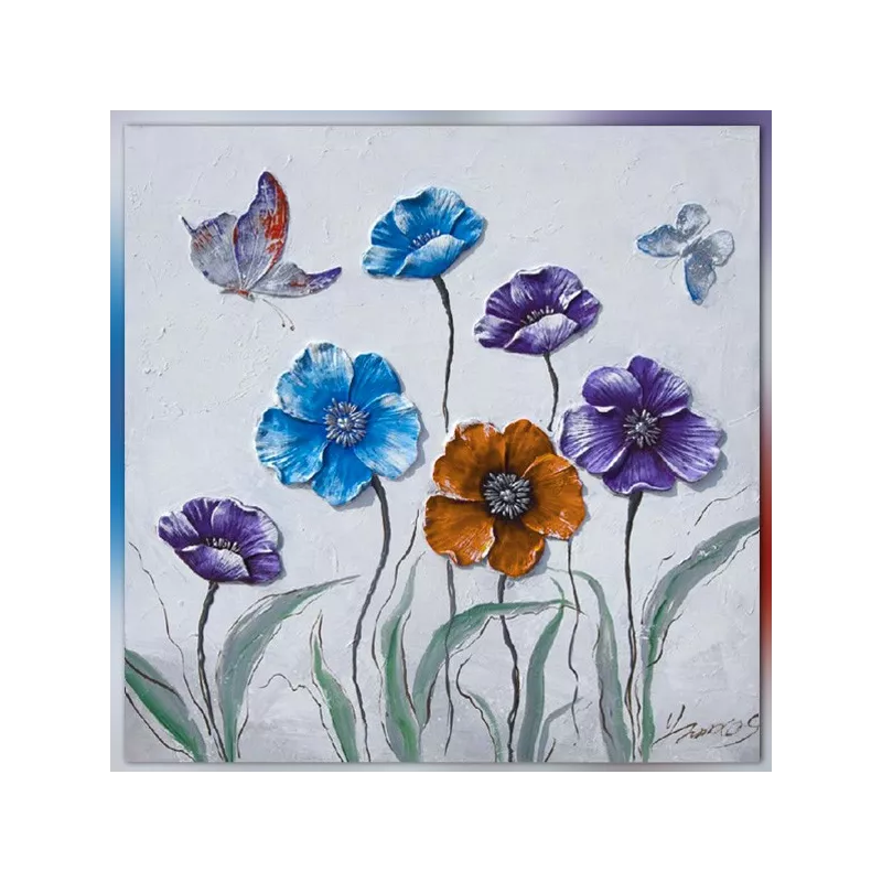 pittura rurale, fiori e farfalle