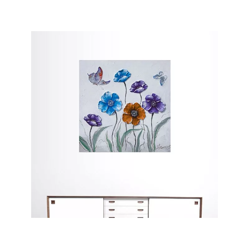 pittura rurale, fiori e farfalle