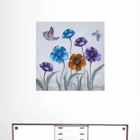 pittura rurale, fiori e farfalle
