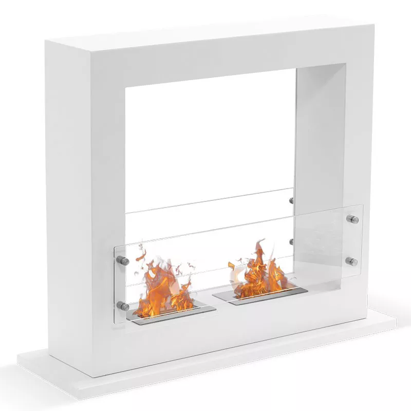 Caminetto Zenith XL a libera installazione, capacità di riscaldamento di 6 kW Colore Bianco Dimensione 2 bruciatori