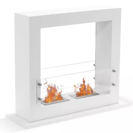 Caminetto Zenith XL a libera installazione, capacità di riscaldamento di 6 kW Colore Bianco Dimensione 2 bruciatori