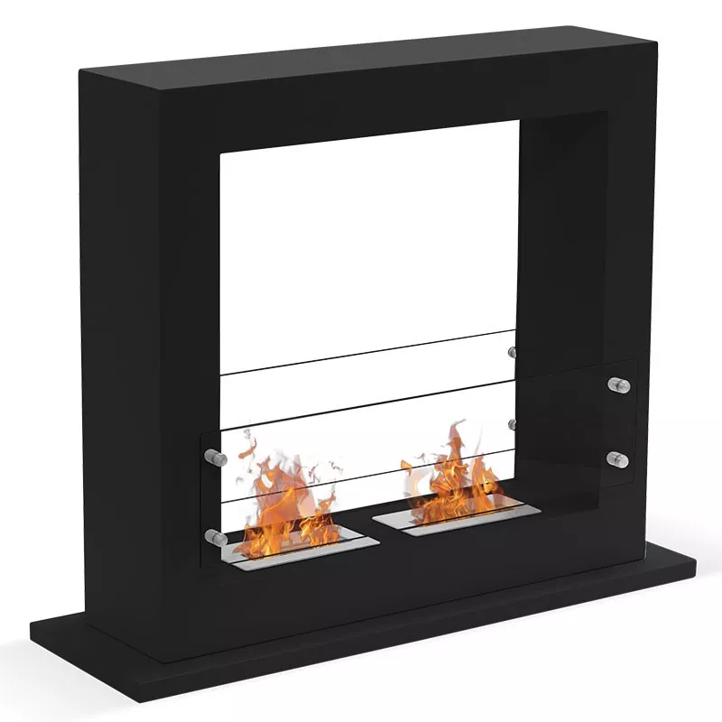 Caminetto Zenith XL a libera installazione, capacità di riscaldamento di 6 kW Colore Nero Dimensione 2 bruciatori