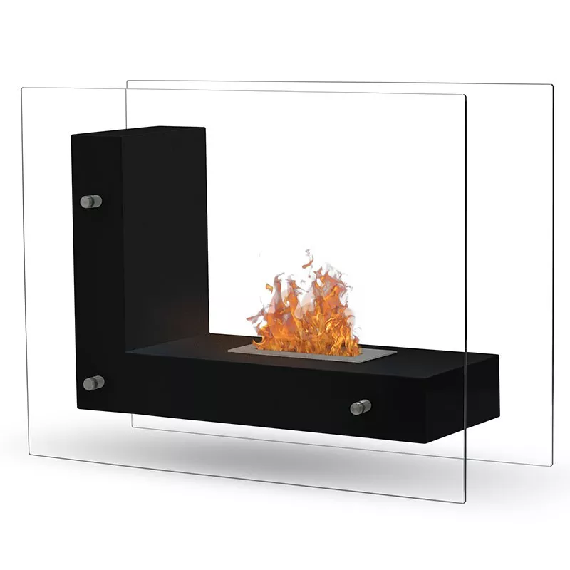LunaCaminetto a etanolo, camino a pavimento 3kW Colore Nero Bruciatore 1.5L/2,7kW