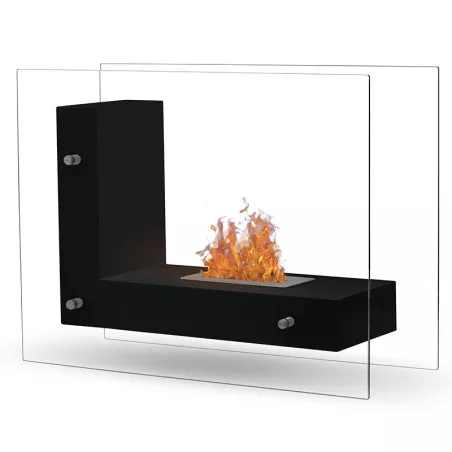 LunaCaminetto a etanolo, camino a pavimento 3kW Colore Nero Bruciatore 1.5L/2,7kW
