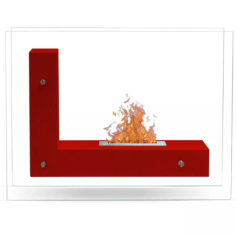 LunaCaminetto a etanolo, camino a pavimento 3kW Colore Rosso Bruciatore 1.5L/2,7kW