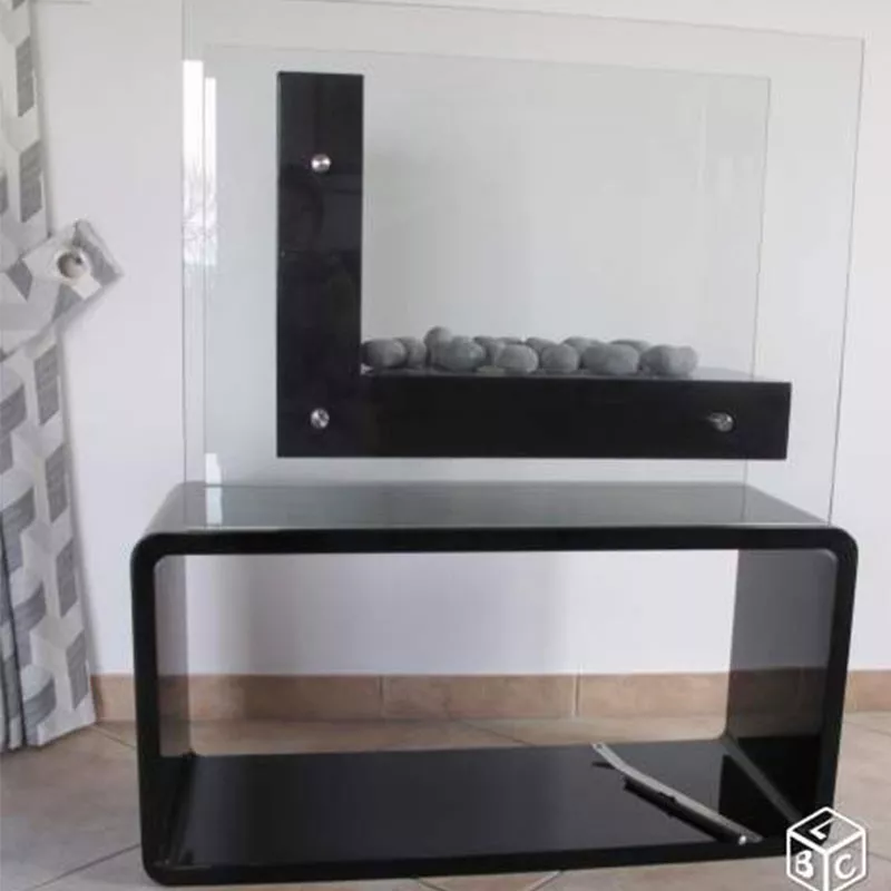 LunaCaminetto a etanolo, camino a pavimento 3kW Colore Nero Bruciatore 1.5L/2,7kW
