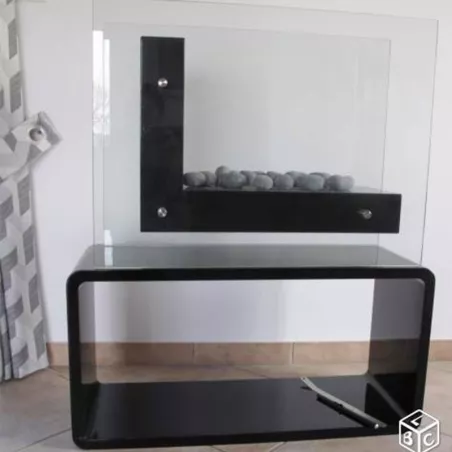 LunaCaminetto a etanolo, camino a pavimento 3kW Colore Nero Bruciatore 1.5L/2,7kW