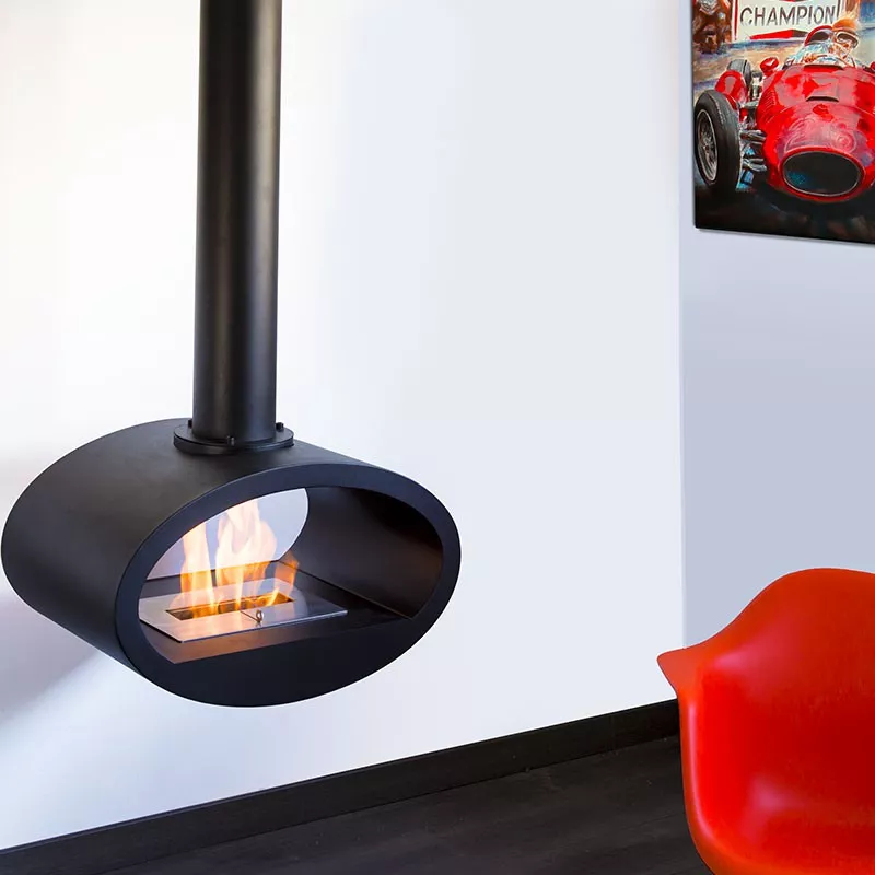 Caminetto a parete Ellipse Colore Nero Opzione Modello piccolo (H. 189 cm) Apertura Aperto su 2 lati
