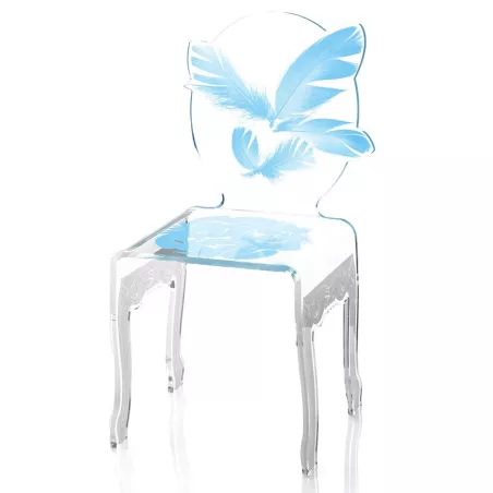 Sedia in plexiglas con piume Colore Blu Opzione piedi neri
