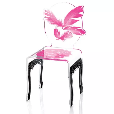 Sedia in plexiglas con piume Colore Blu Opzione piedi neri