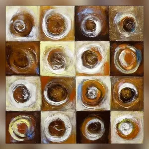 Pittura astratta a scacchiera e cerchi 1 m x 1 m