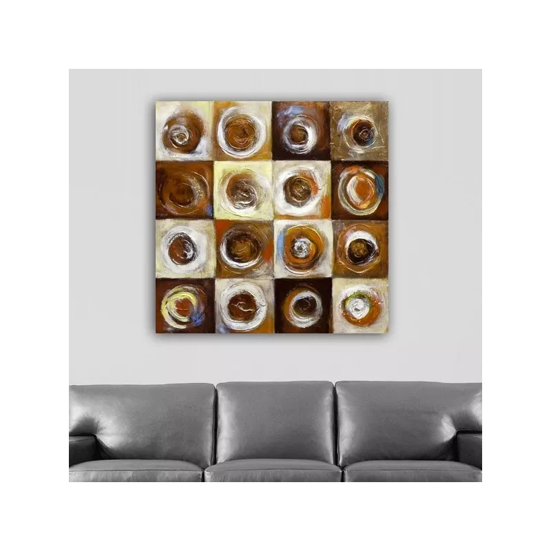 Pittura astratta a scacchiera e cerchi 1 m x 1 m