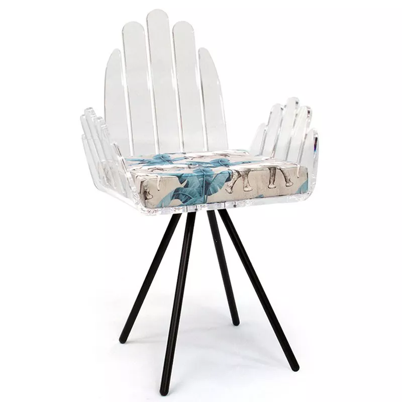 Sedia Cali con cuscino in tessuto Jouy Colore Blu