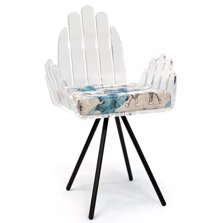 Sedia Cali con cuscino in tessuto Jouy Colore Blu