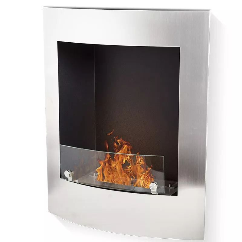 Caminetto a etanolo da parete Paris 60x50x22cm Colore Acciaio inox spazzolato