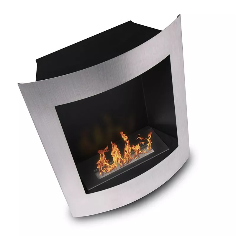 Caminetto a etanolo da parete Paris 60x50x22cm Colore Acciaio inox spazzolato