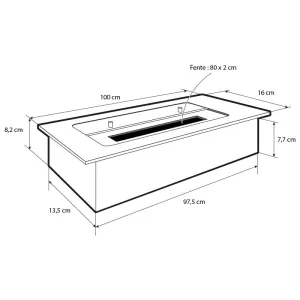 Riscaldatore da 9 kW, inserto in etanolo da 100 cm