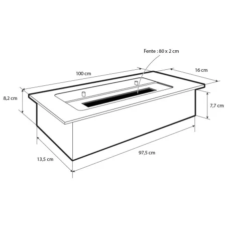 Riscaldatore da 9 kW, inserto in etanolo da 100 cm