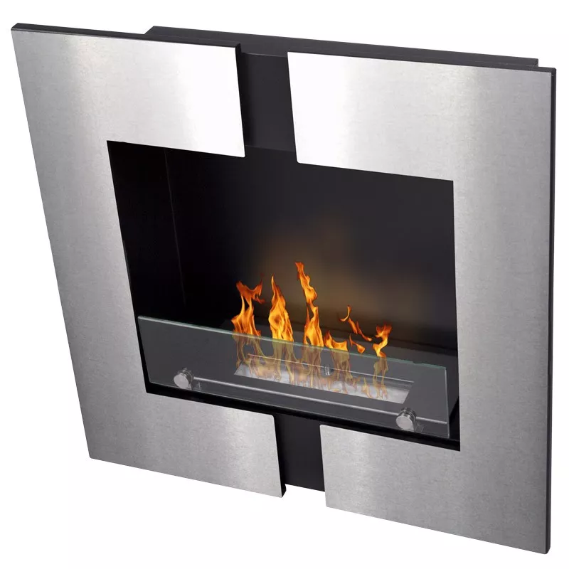 Duo Caminetto a bioetanolo da parete, 60 x 60 x 20 cm Colore Acciaio inox spazzolato