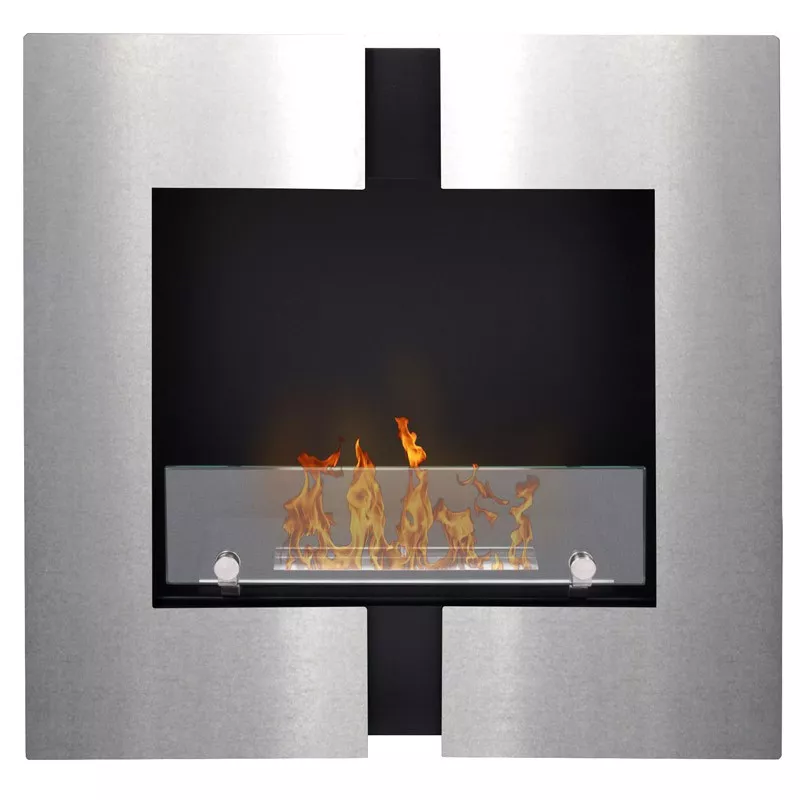 Duo Caminetto a bioetanolo da parete, 60 x 60 x 20 cm Colore Acciaio inox spazzolato