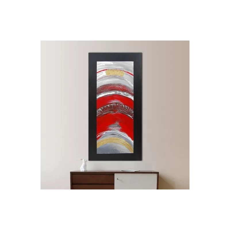 Pittura rossa astratta e metallo, 120 x 60 x 4 cm